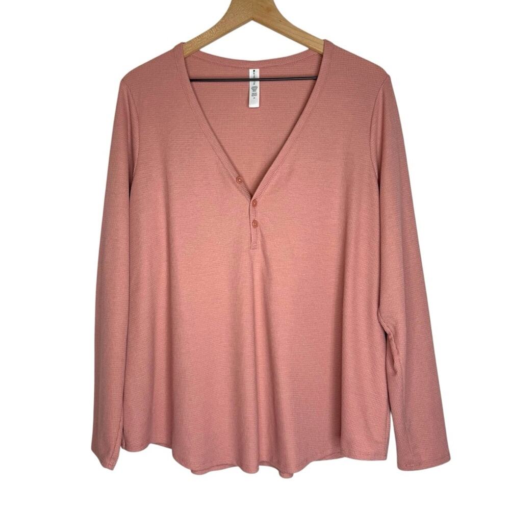 Athleta Wind Down Sleep Top 2X Pink Mauve Waffle Knit Long Sleeve Pajama Lounge